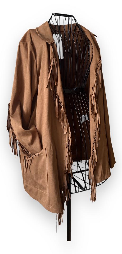 Vintage-Inspired Italian Fringe Jacket – Faux Suede – One Size Fits Up to EU 40