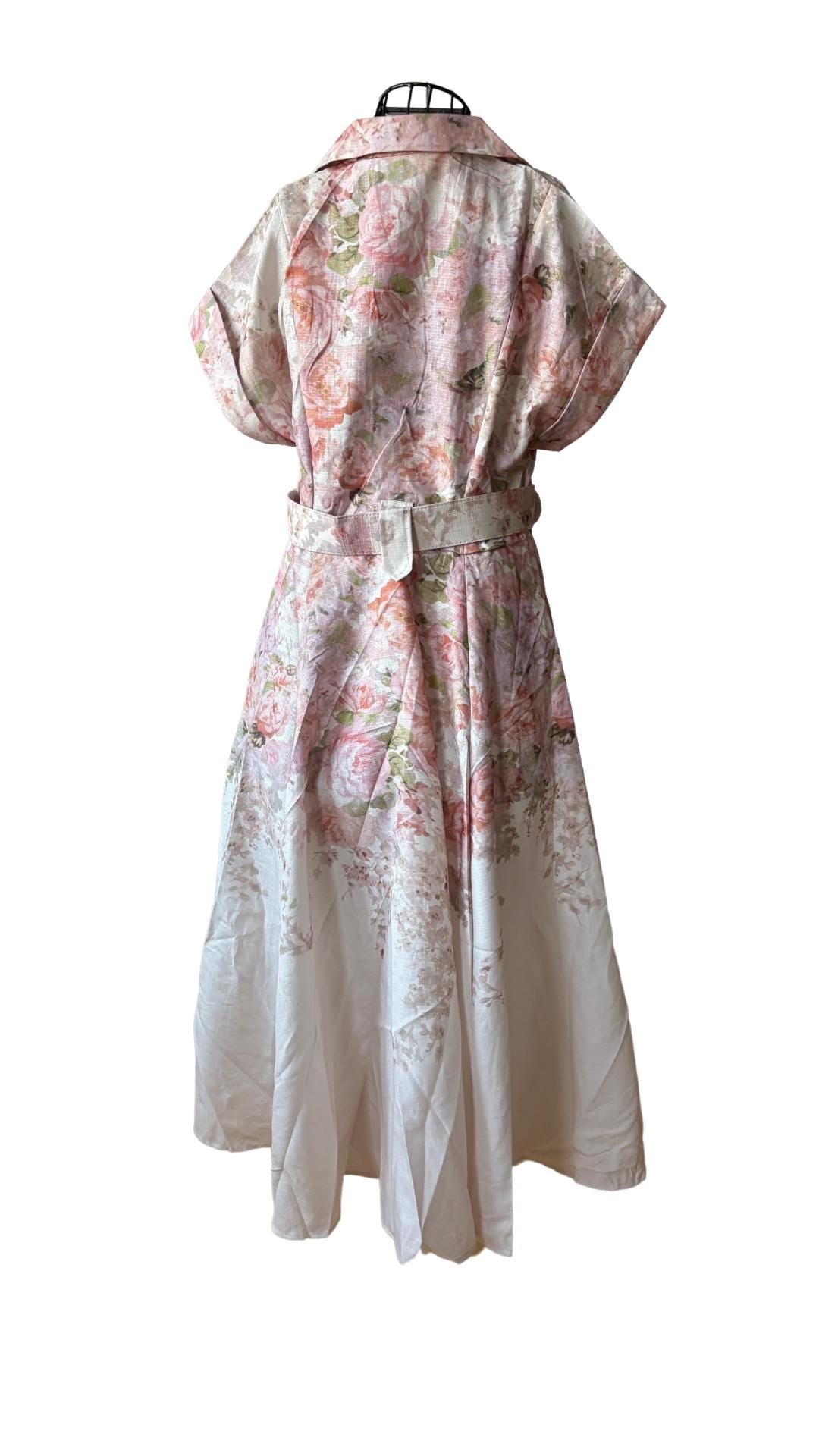 Vintage Floral Maxi Dress: Belted Button-Down Shirt Dress