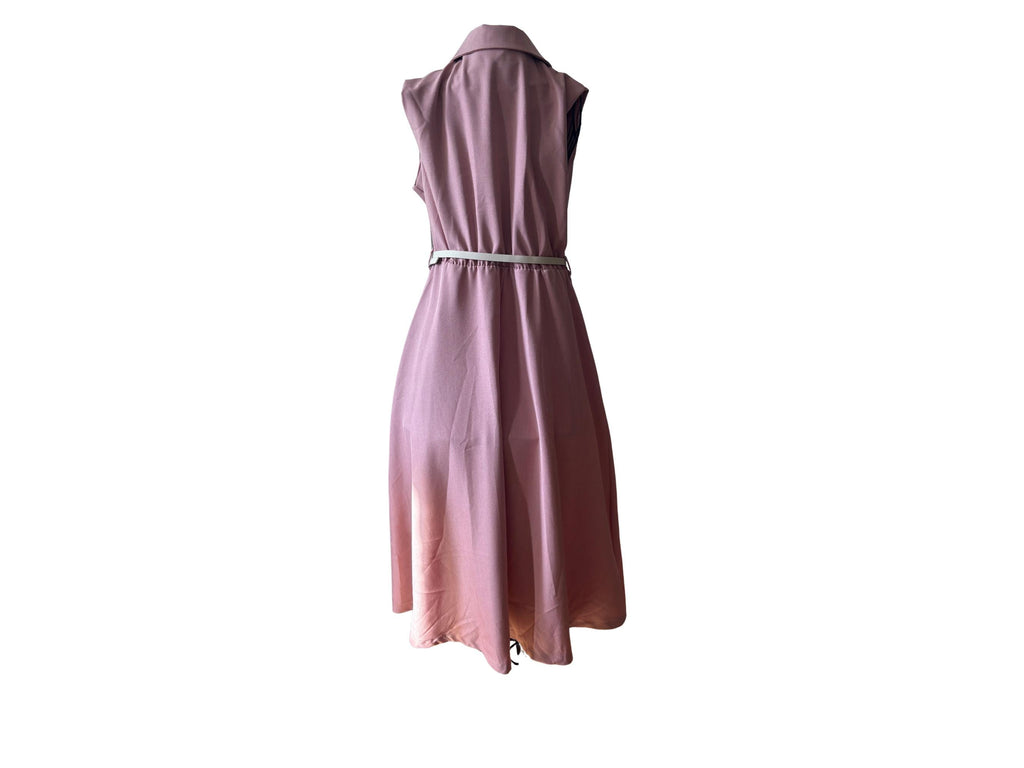 Vintage-Inspired Sleeveless Dress with Gold Buttons & Belt – One Size