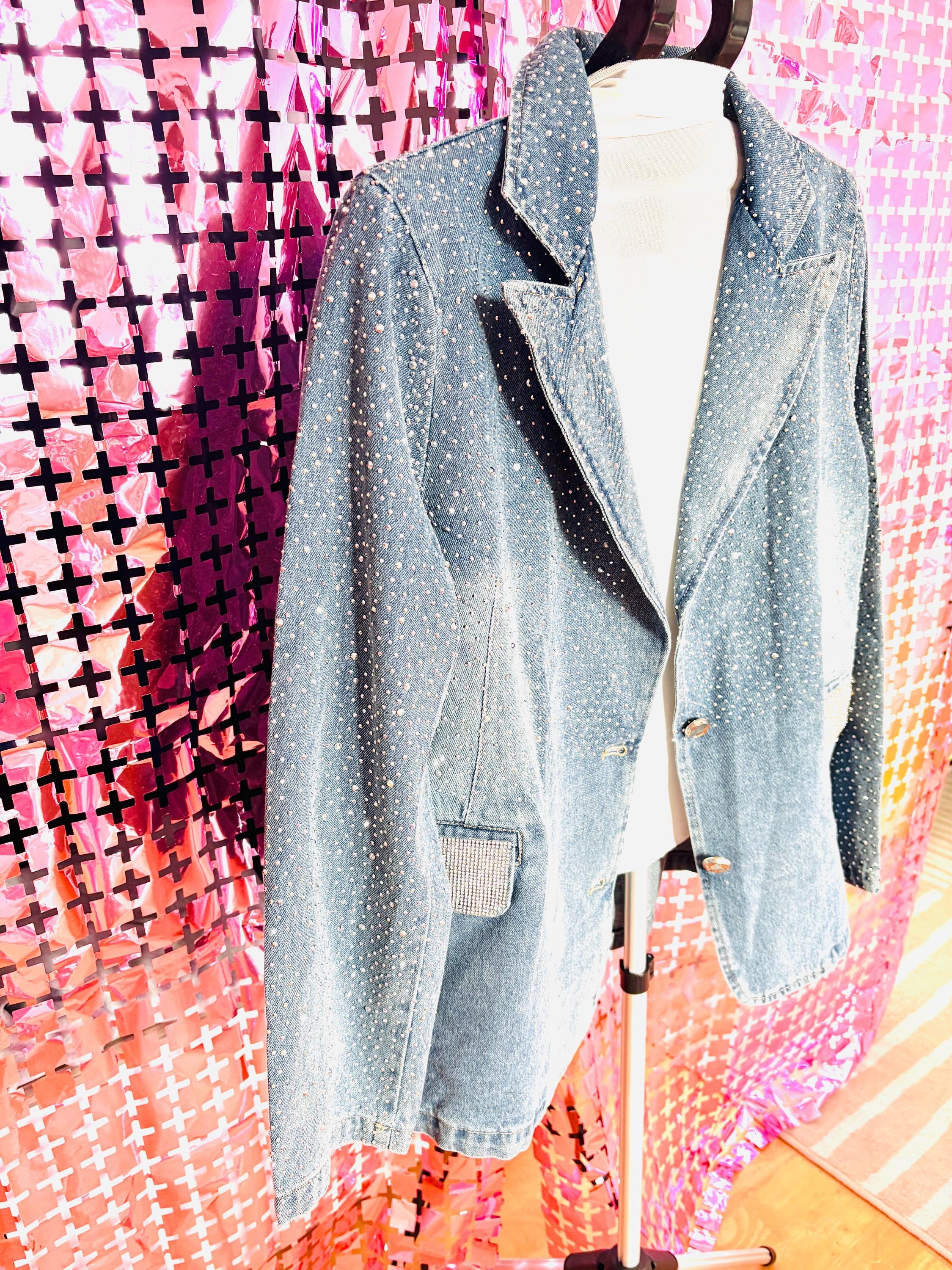 Oversized Rhinestone Denim Jacket – One Size Fits All | Statement Sparkle