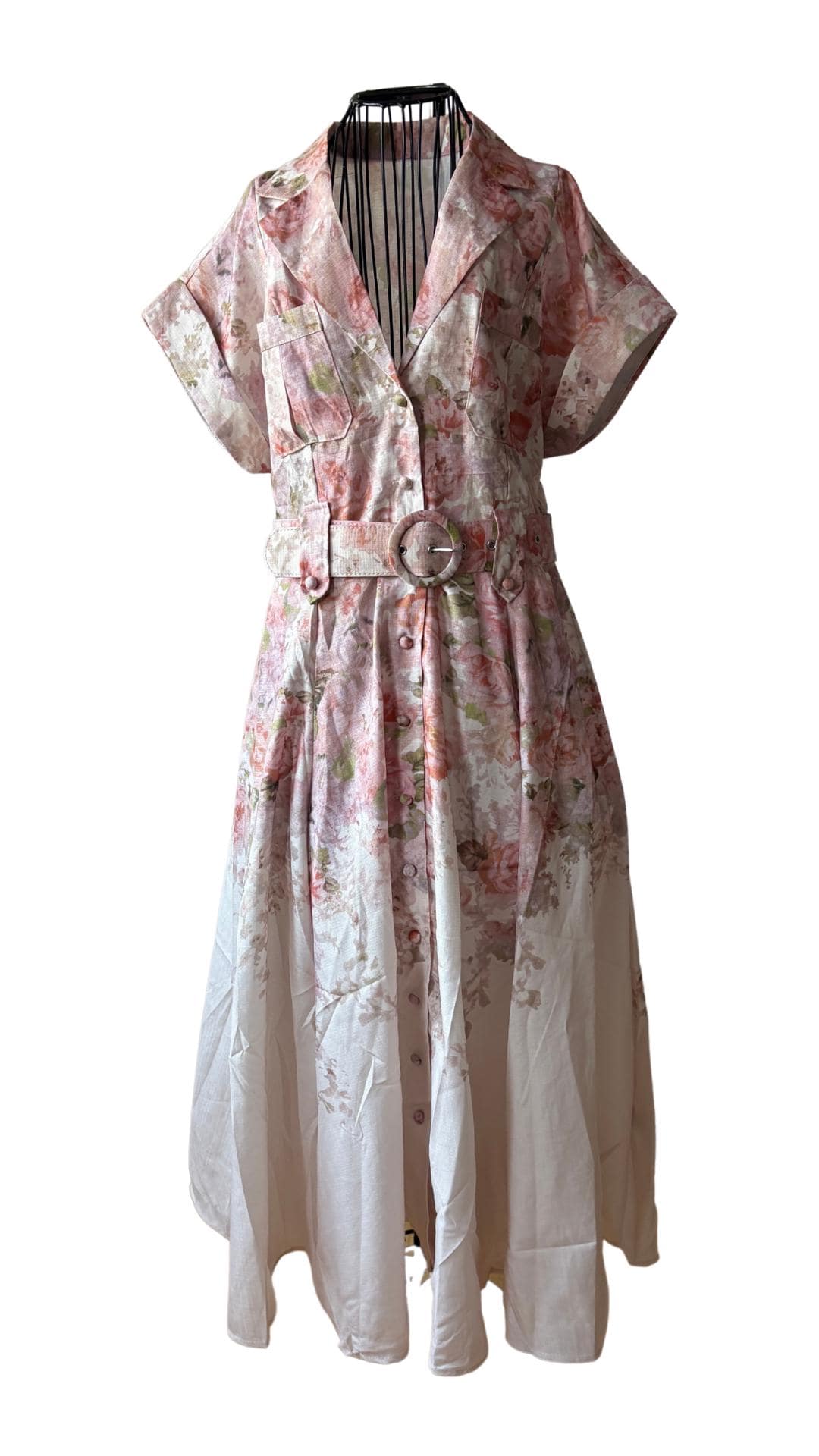Vintage Floral Maxi Dress: Belted Button-Down Shirt Dress