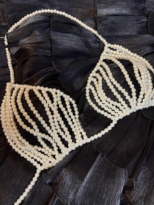 Beaded top bra with cream pearls