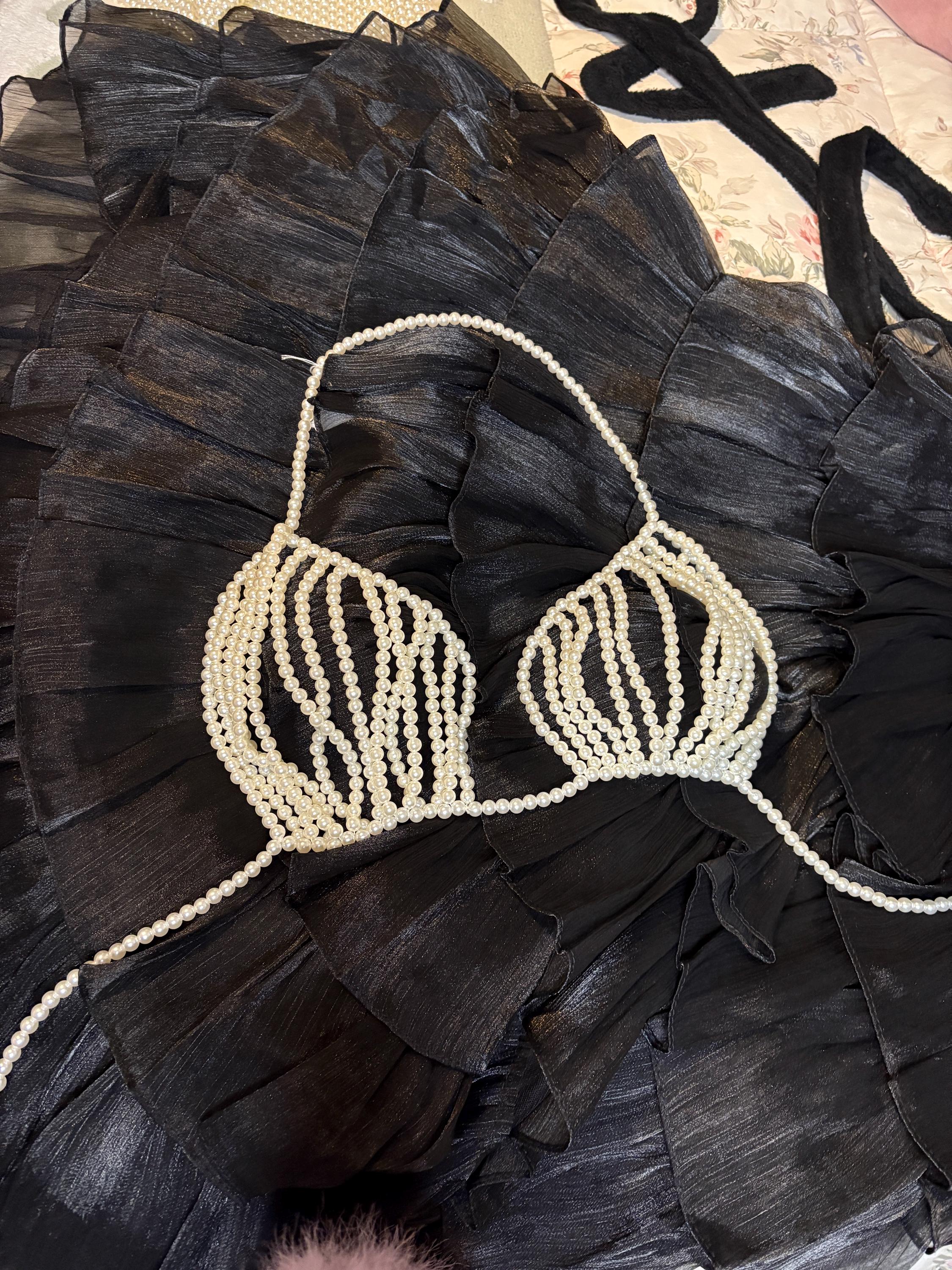 Beaded top bra with cream pearls