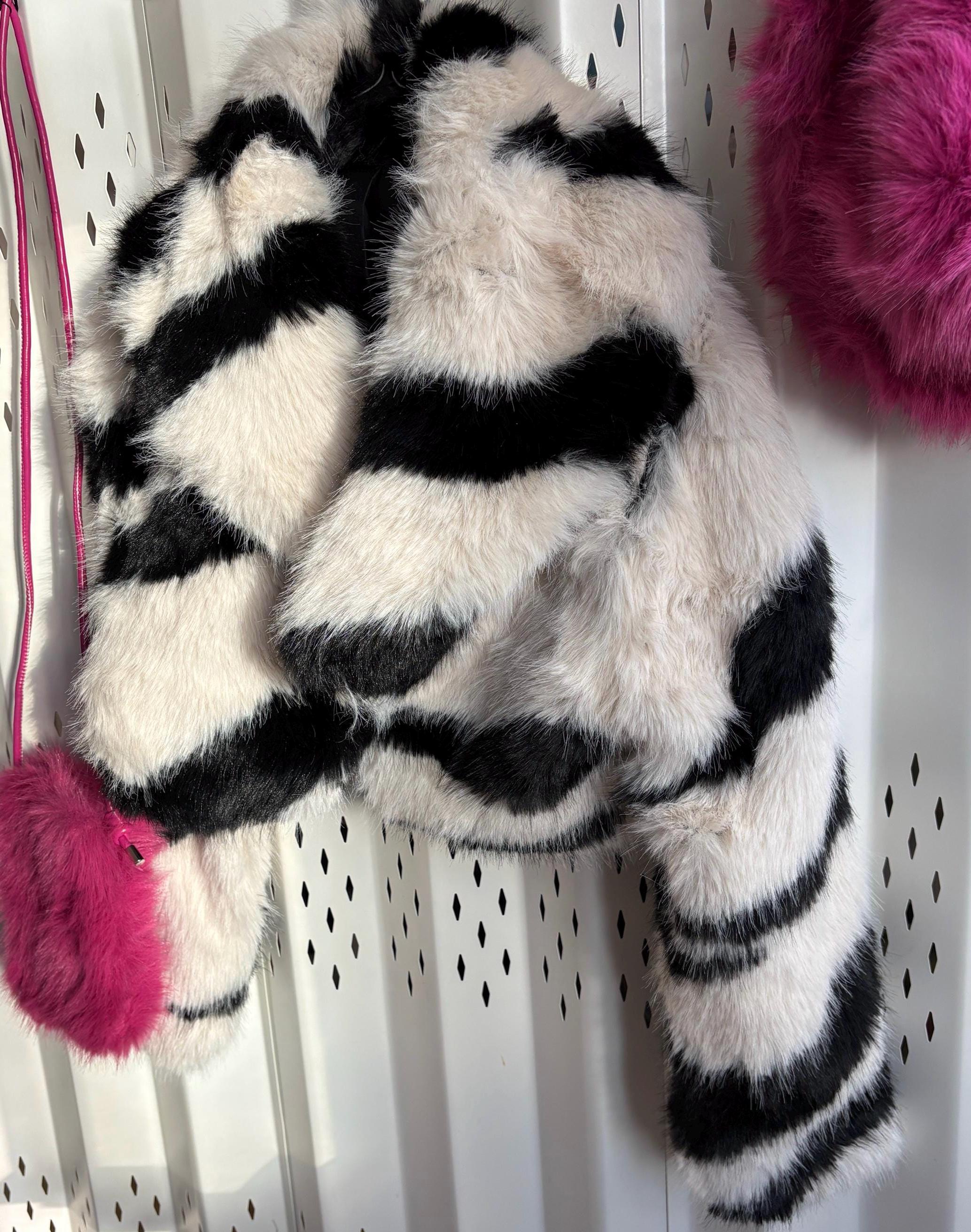 Fake Fur Cropped Blazer Zebra Printed