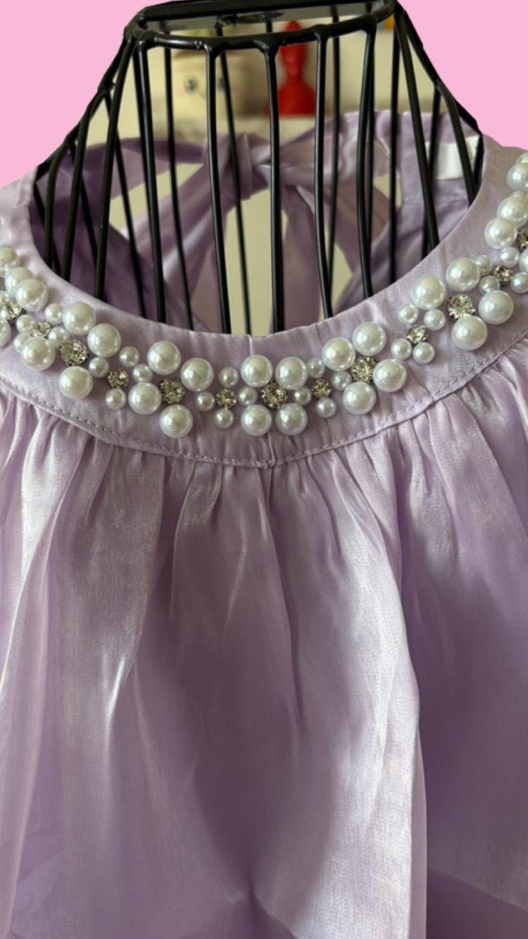 Pearl & Crystal Trim Dress: Elegant Bow-Tie Summer Dress (Fits up to EU 40)