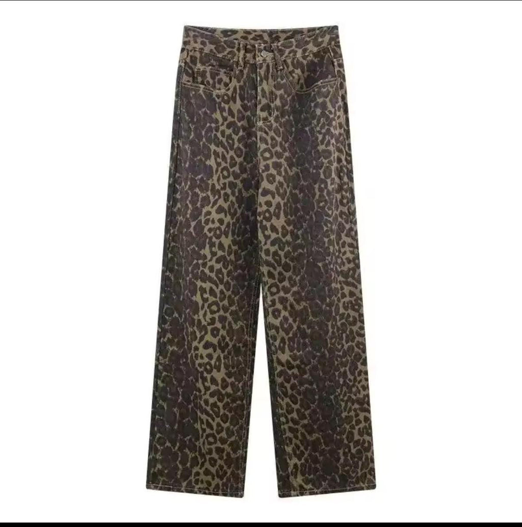 Leopard Print Denim Pants – XS to L