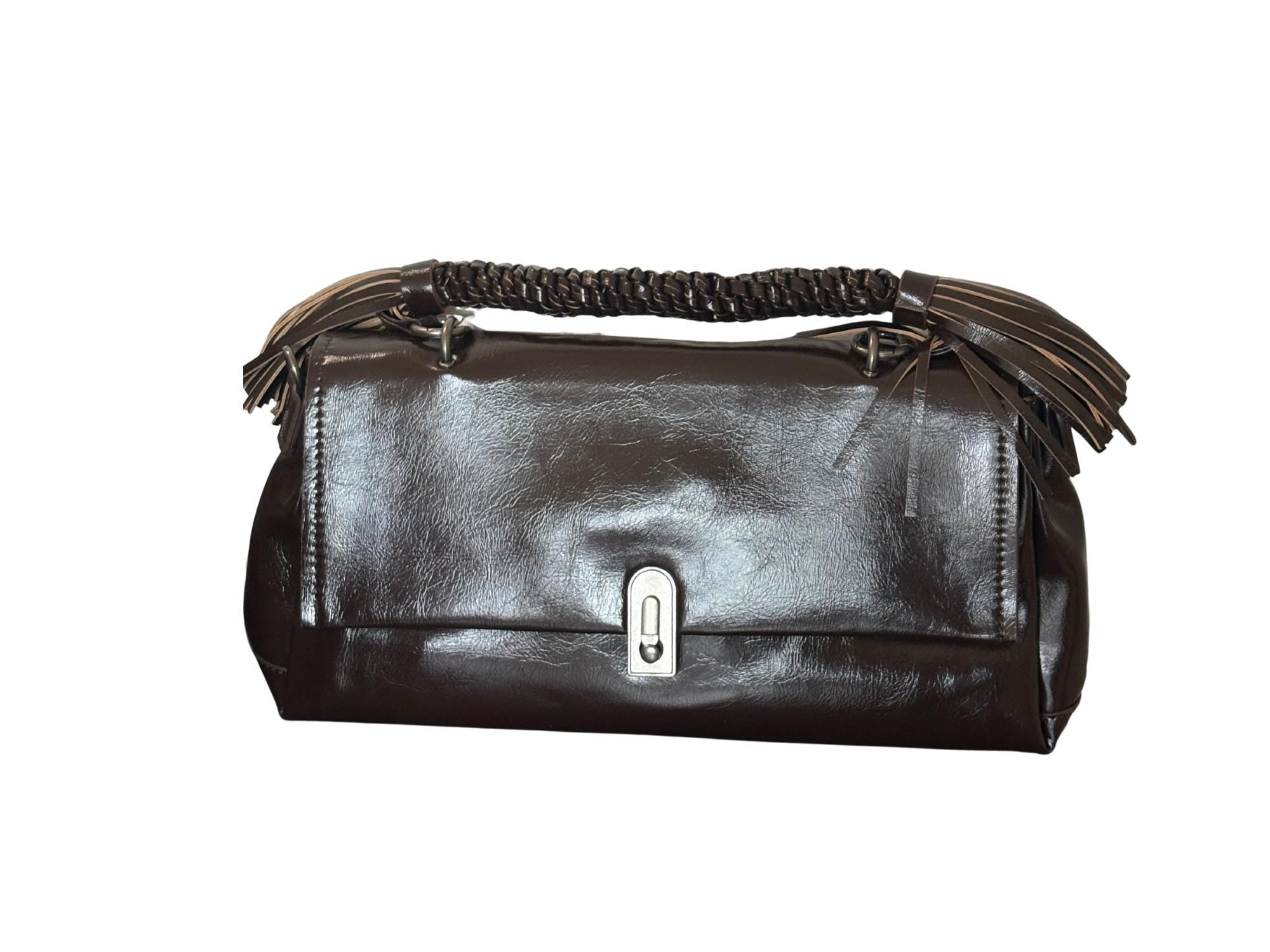 Faux Leather Handbag with Braided Handle & Crossbody Strap