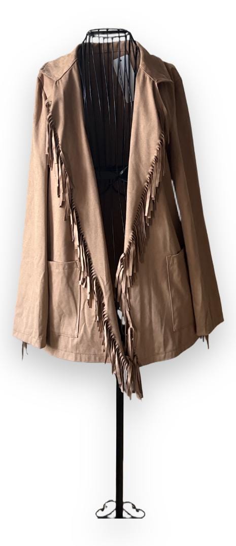 Vintage-Inspired Italian Fringe Jacket – Faux Suede – One Size Fits Up to EU 40