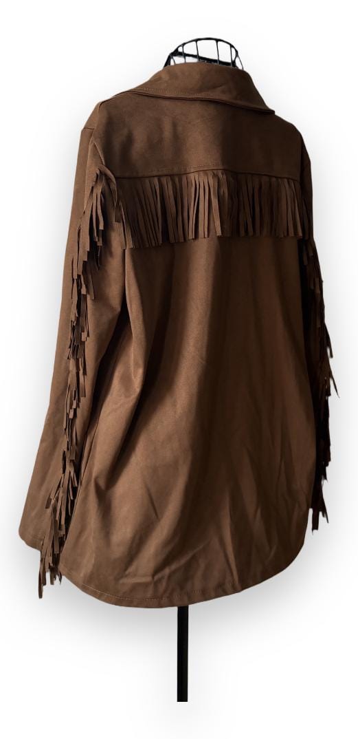 Vintage-Inspired Italian Fringe Jacket – Faux Suede – One Size Fits Up to EU 40