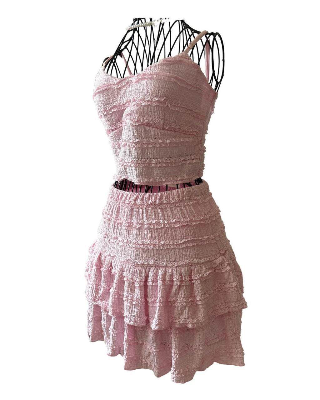 Ruffle Co-ord Set: Smocked Crop Top and Mini Skirt - Pink or Yellow