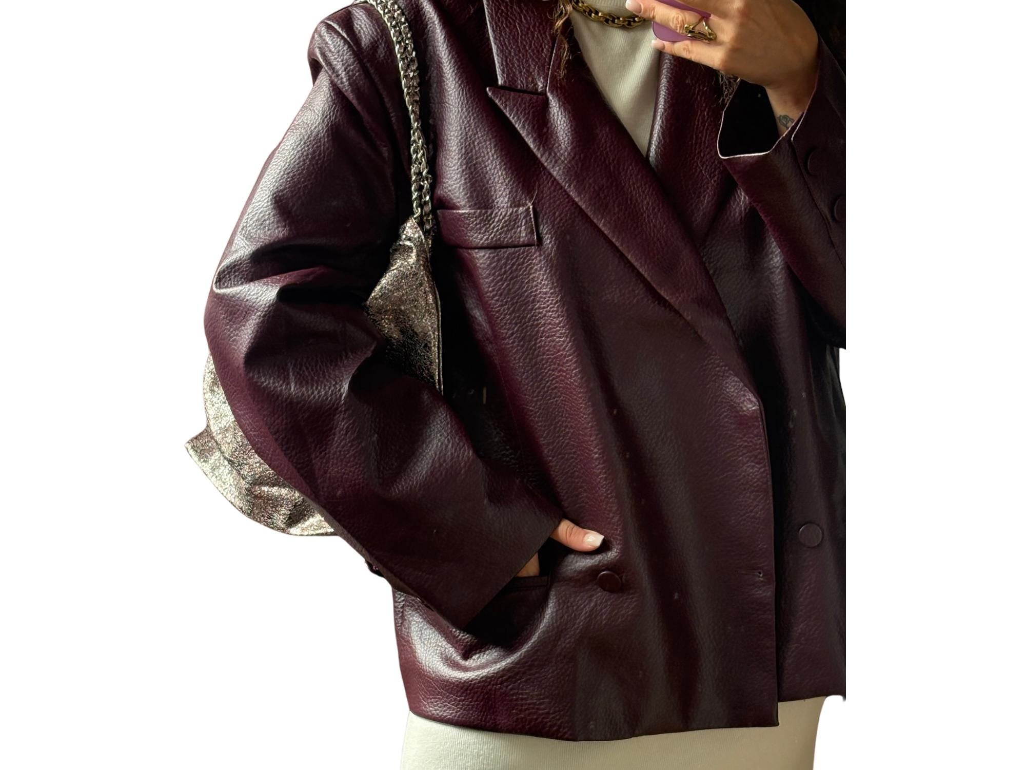 Oversized Faux Leather Jacket – One Size, Vintage Inspired Blazer Style