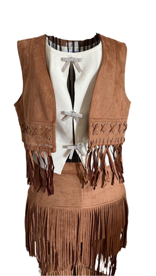 Boho Fringe Skirt and Gilet Set – Soft, Breathable & Stylish | Size M-L
