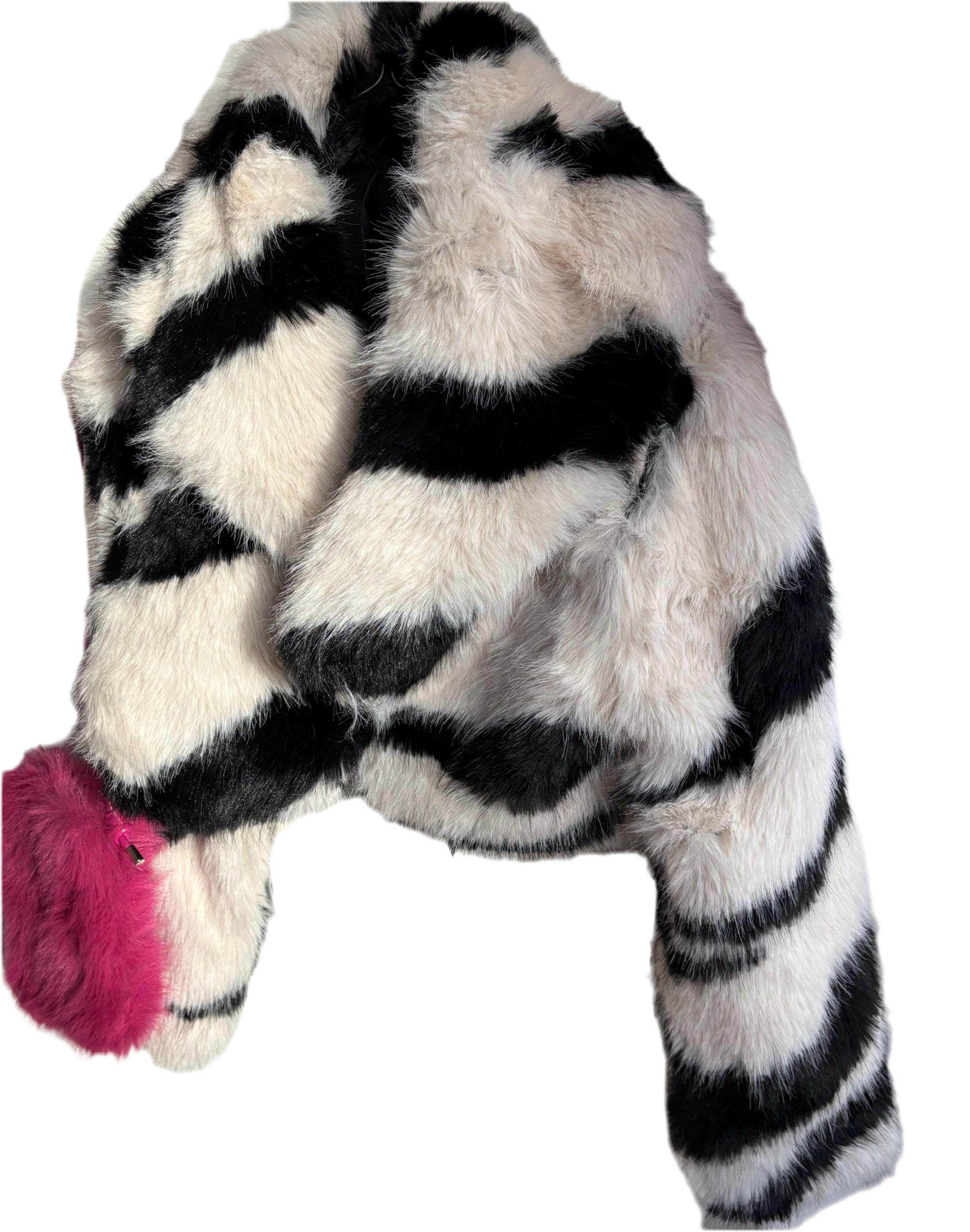 Fake Fur Cropped Blazer Zebra Printed