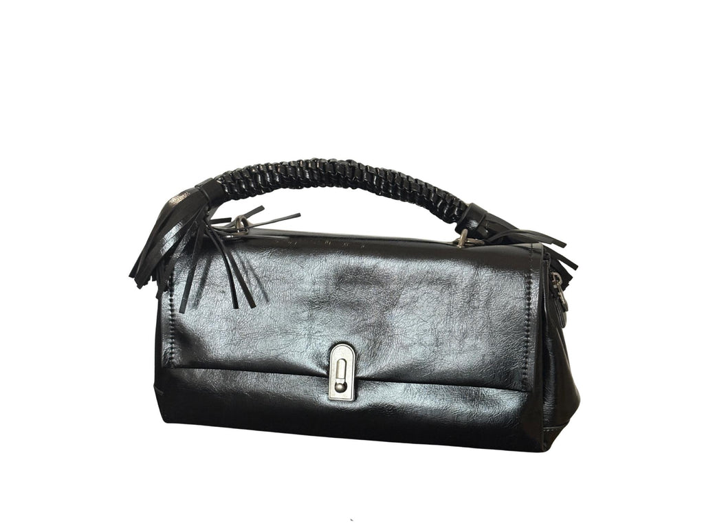 Faux Leather Handbag with Braided Handle & Crossbody Strap