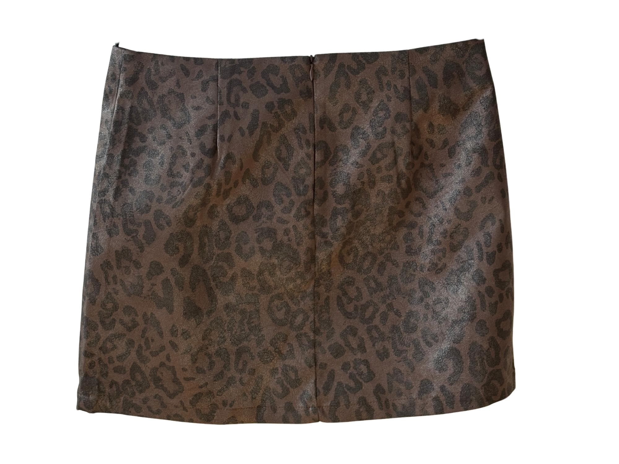 Faux Leather Leopard Print Mini Skirt – Khaki