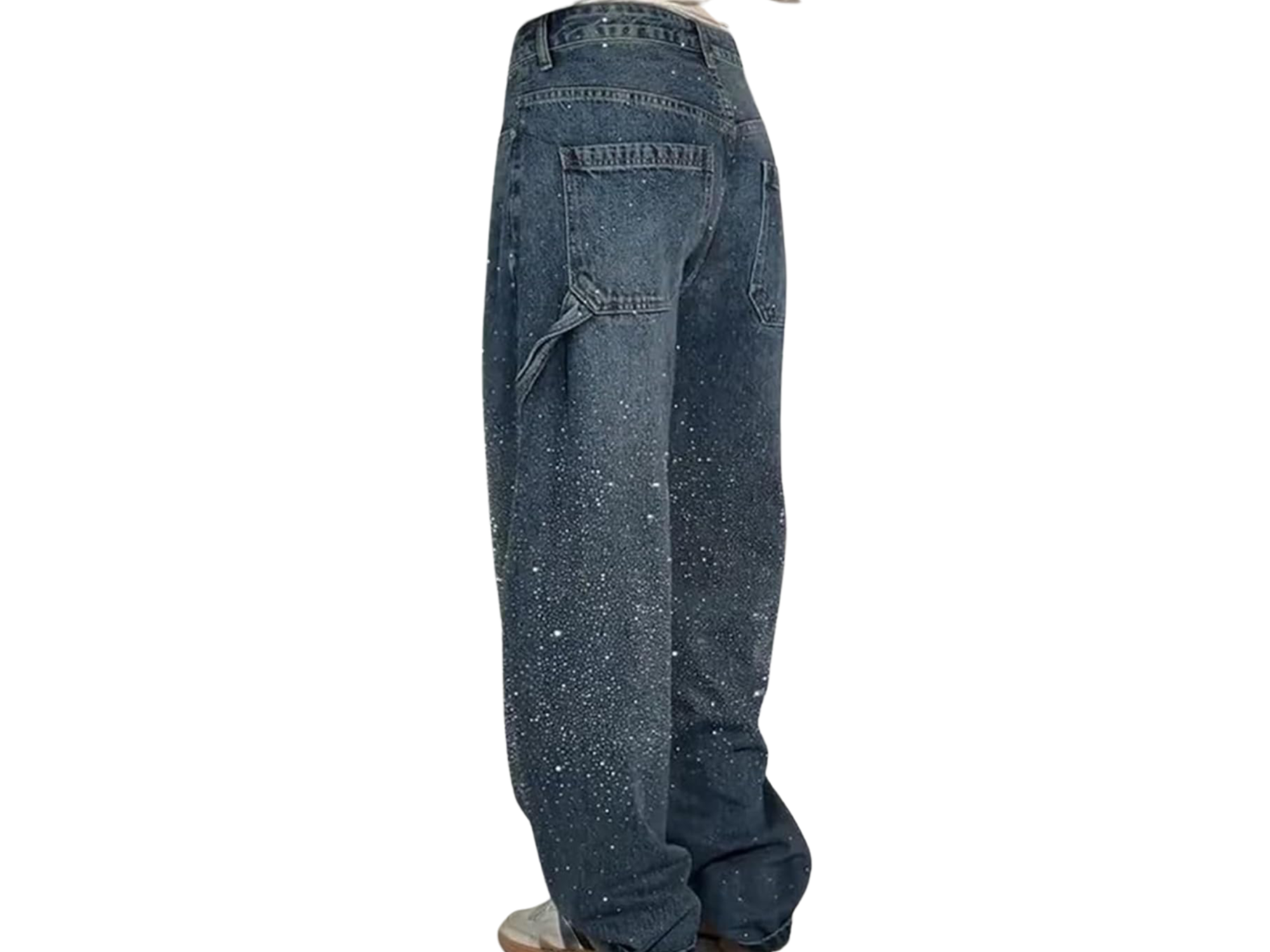 Rhinestone Loose Barrel Jeans -Sparkle Denim