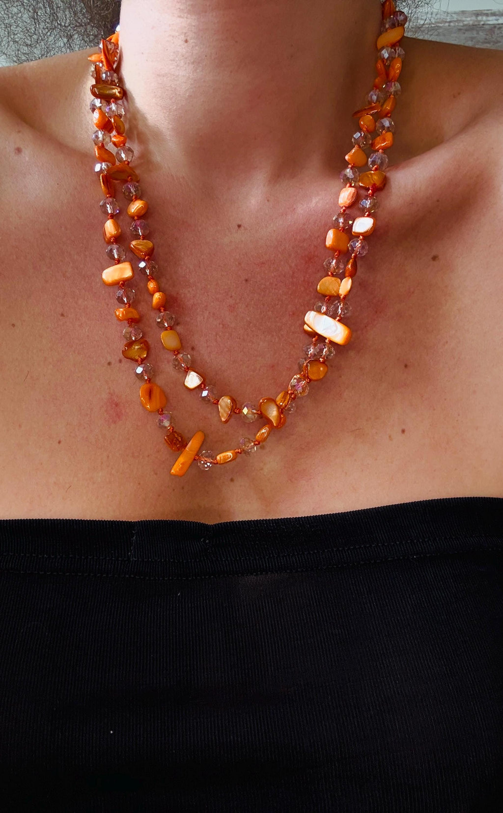 Handmade Mother of Pearl & Glass Bead Multi-Way Necklace - 62.5cm