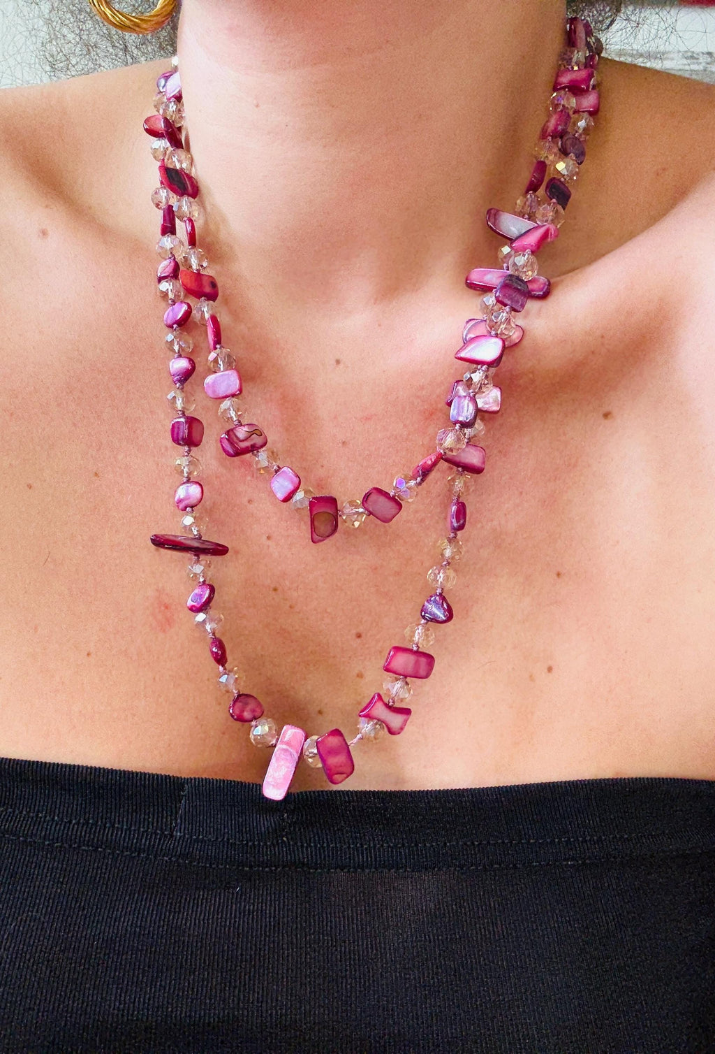 Handmade Mother of Pearl & Glass Bead Multi-Way Necklace - 62.5cm