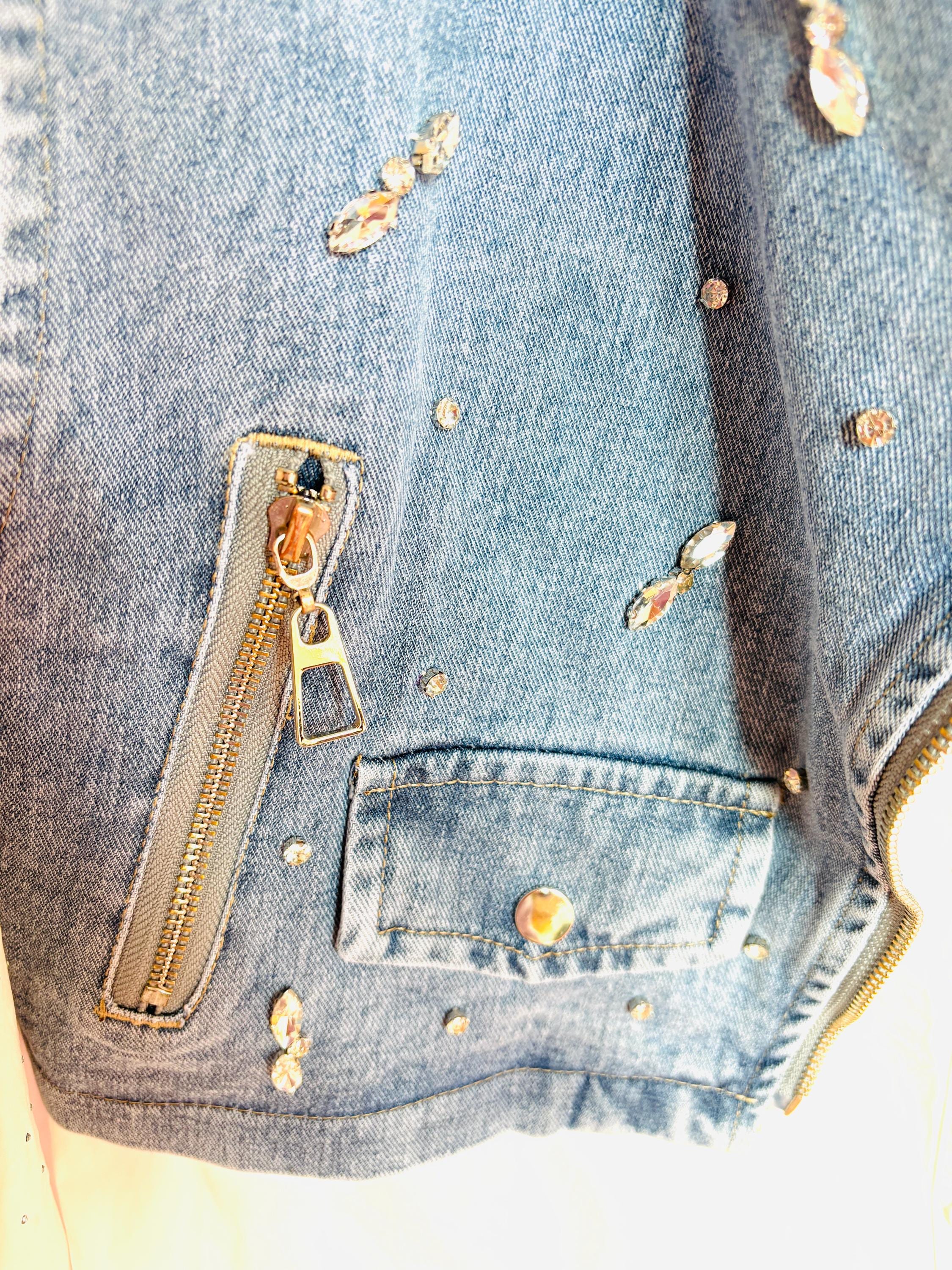 Studded Denim Gilet – Rock Chic Sleeveless Vest with Silver Grommets & Details