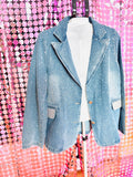 Oversized Rhinestone Denim Jacket – One Size Fits All | Statement Sparkle