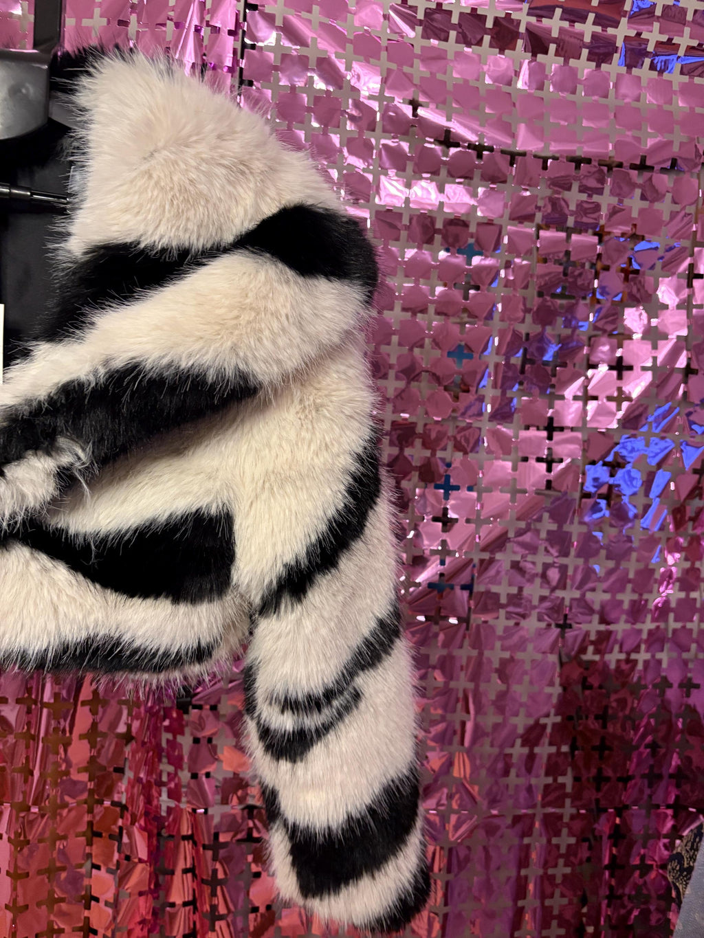 Fake Fur Cropped Blazer Zebra Printed