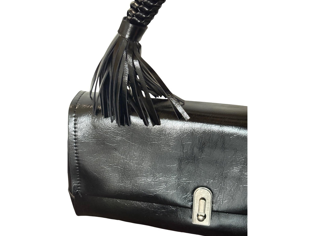 Faux Leather Handbag with Braided Handle & Crossbody Strap