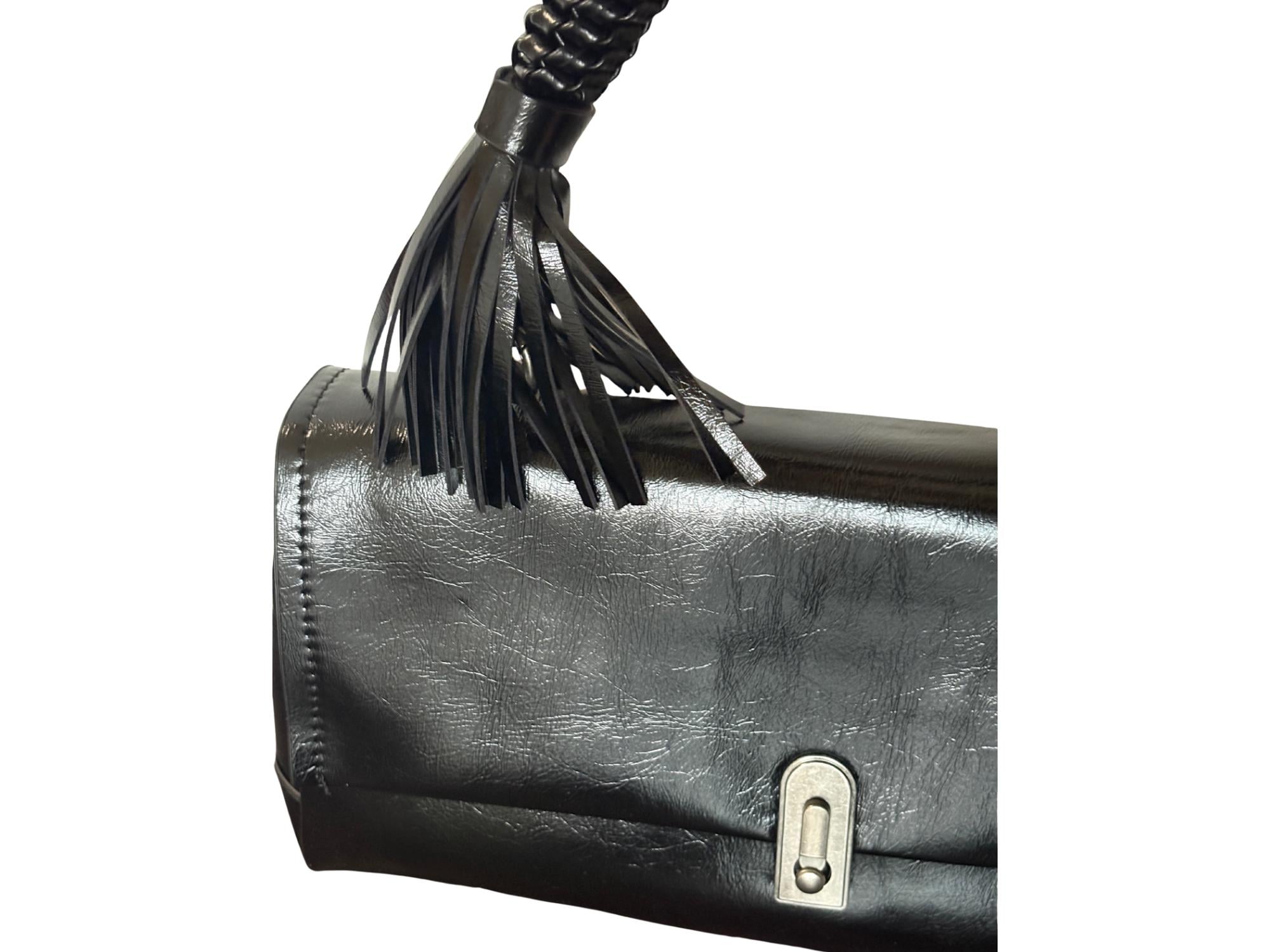 Faux Leather Handbag with Braided Handle & Crossbody Strap