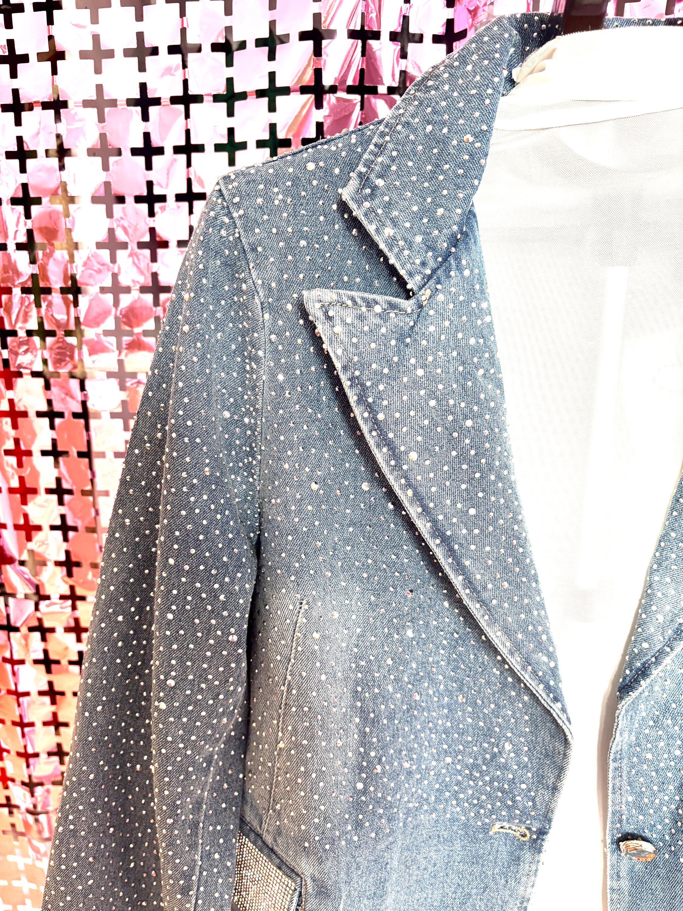 Oversized Rhinestone Denim Jacket – One Size Fits All | Statement Sparkle