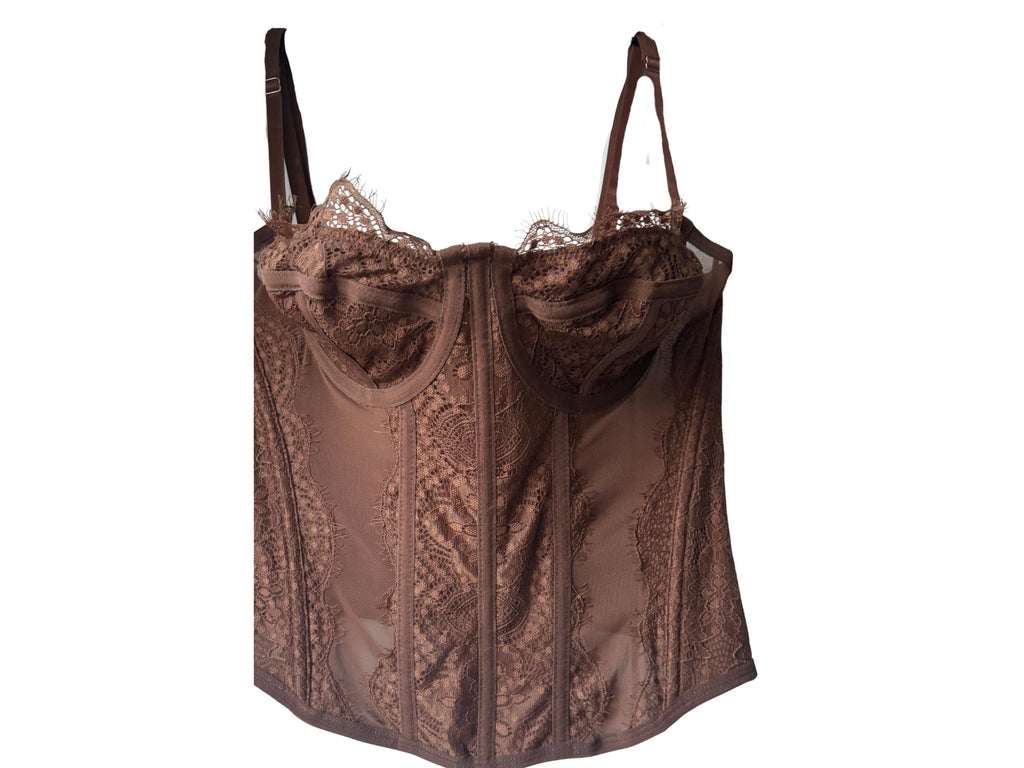 SAMIRA CORSET -Lace Corset Top – Dark Green, Purple & Tobacco