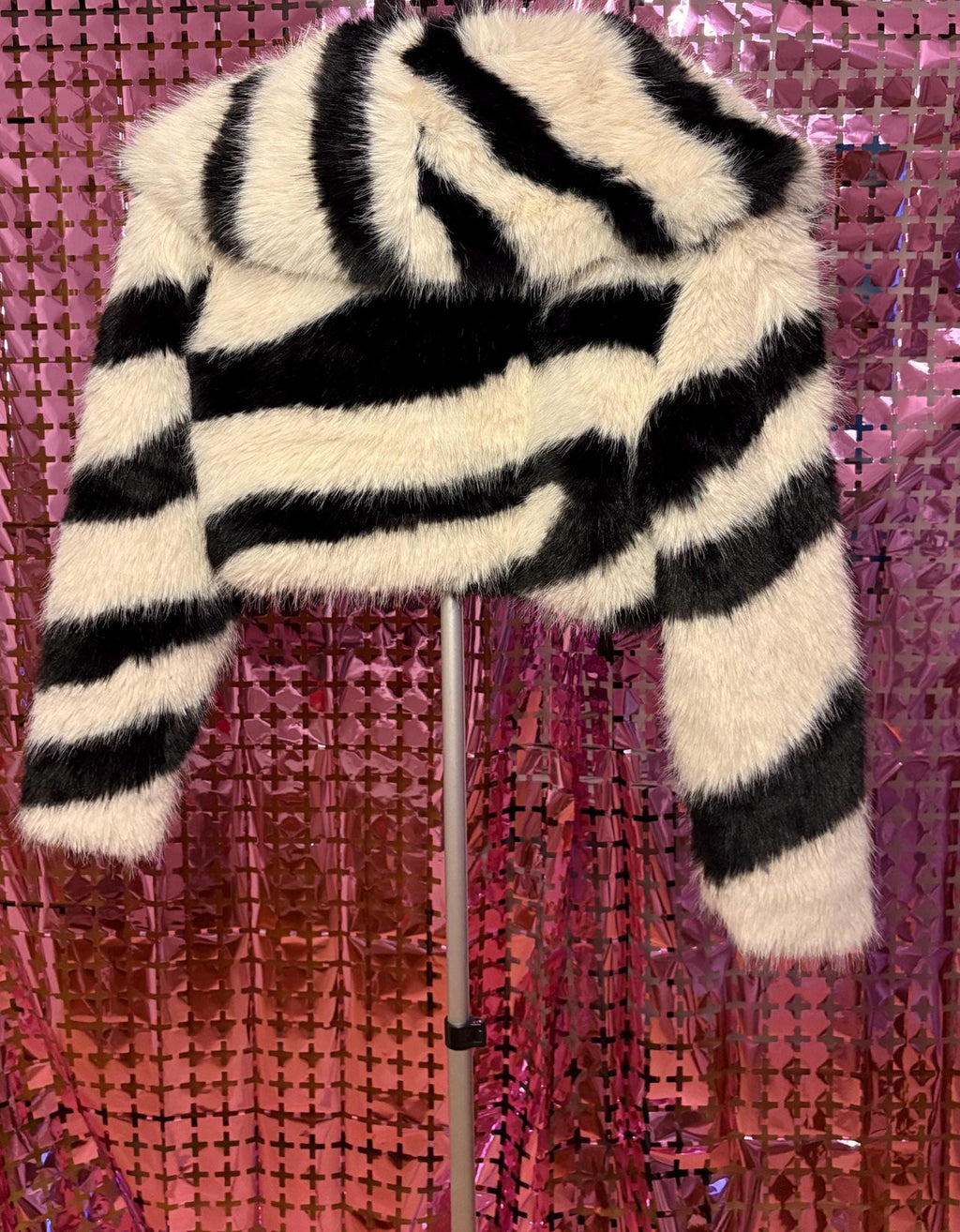 Fake Fur Cropped Blazer Zebra Printed
