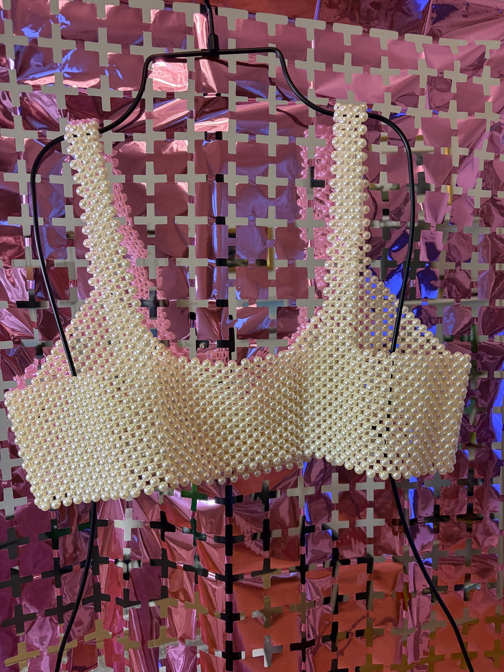 Beaded cropped top with cream pearls