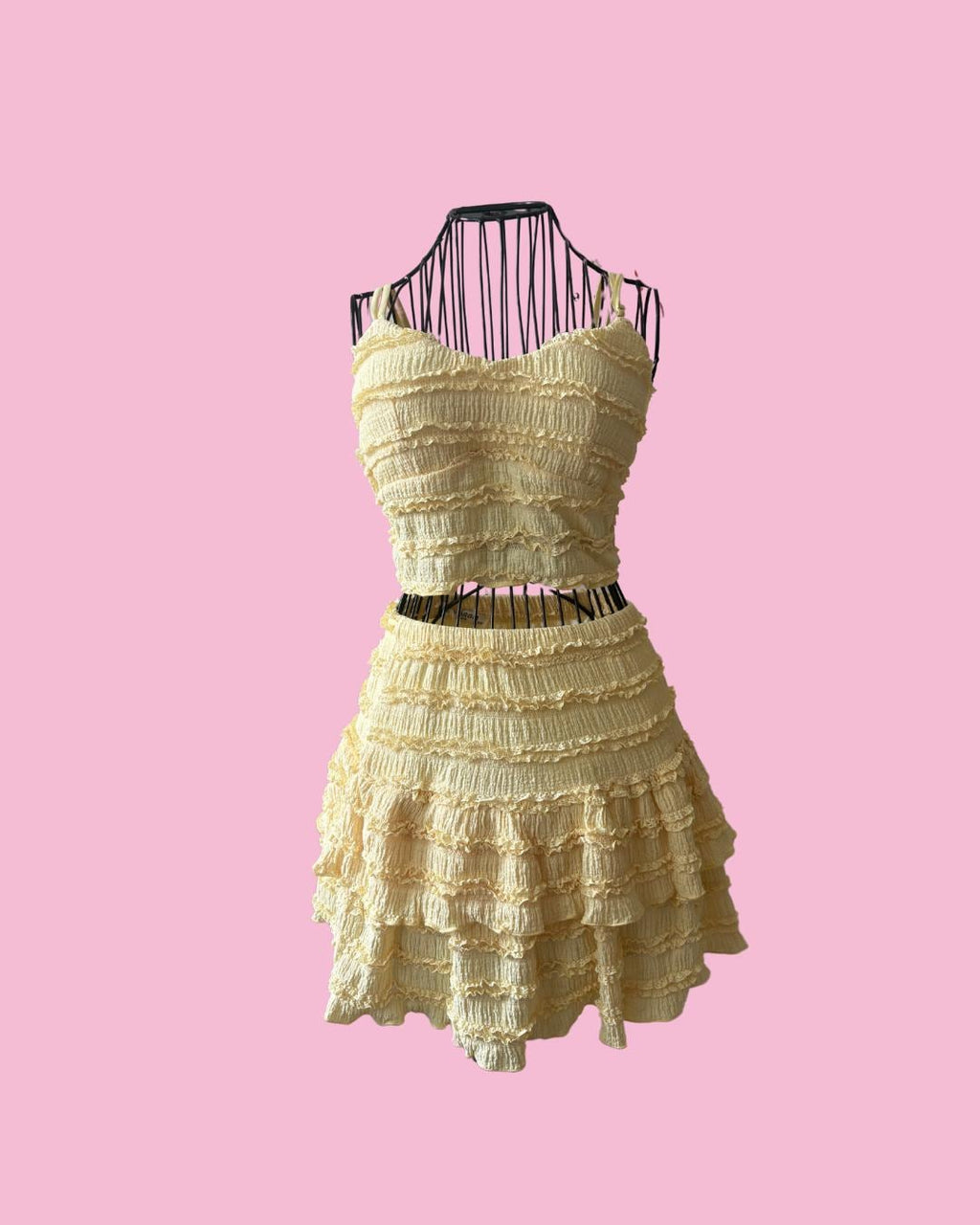 Ruffle Co-ord Set: Smocked Crop Top and Mini Skirt - Pink or Yellow