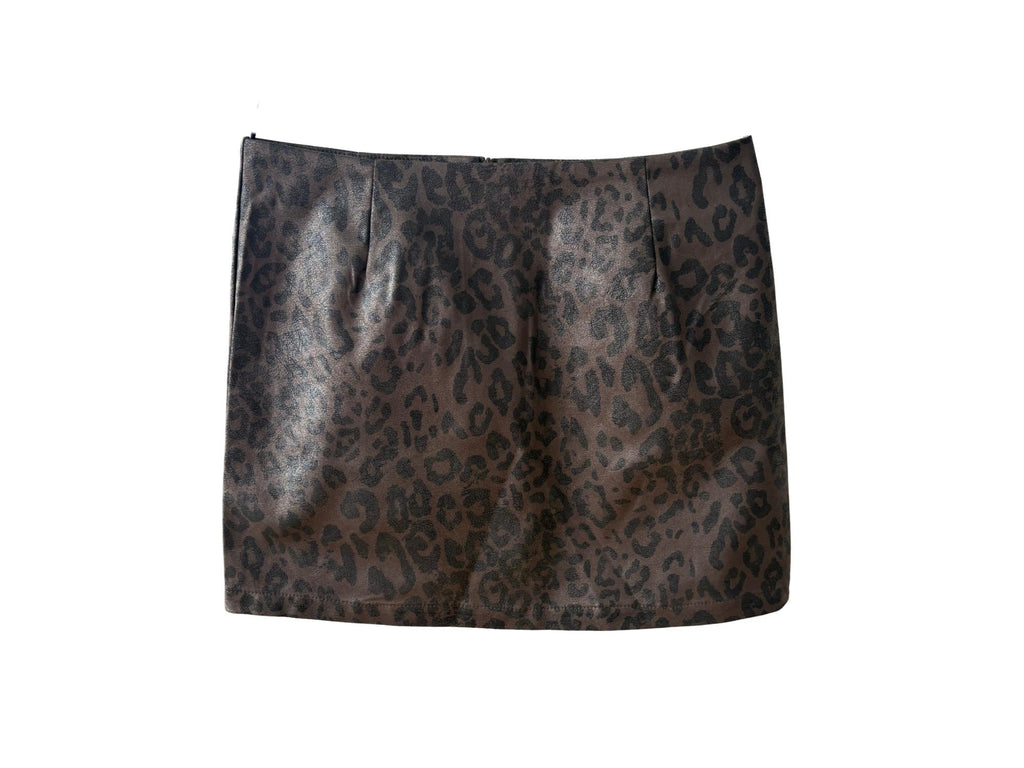 Faux Leather Leopard Print Mini Skirt – Khaki