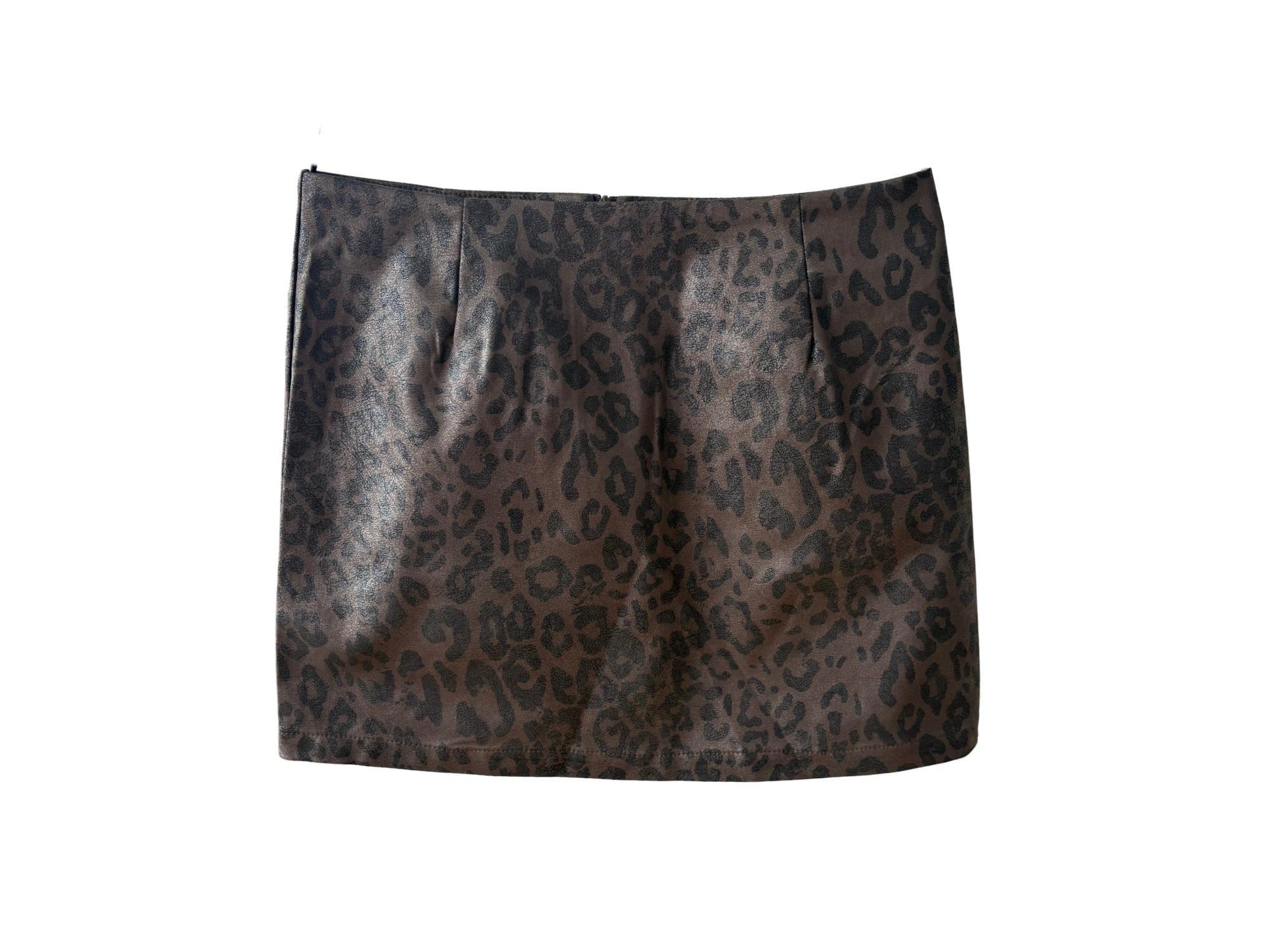 Faux Leather Leopard Print Mini Skirt – Khaki