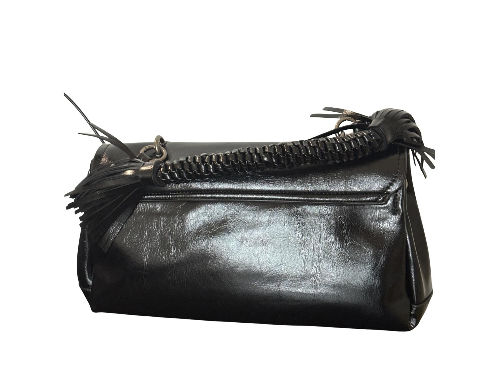 Faux Leather Handbag with Braided Handle & Crossbody Strap