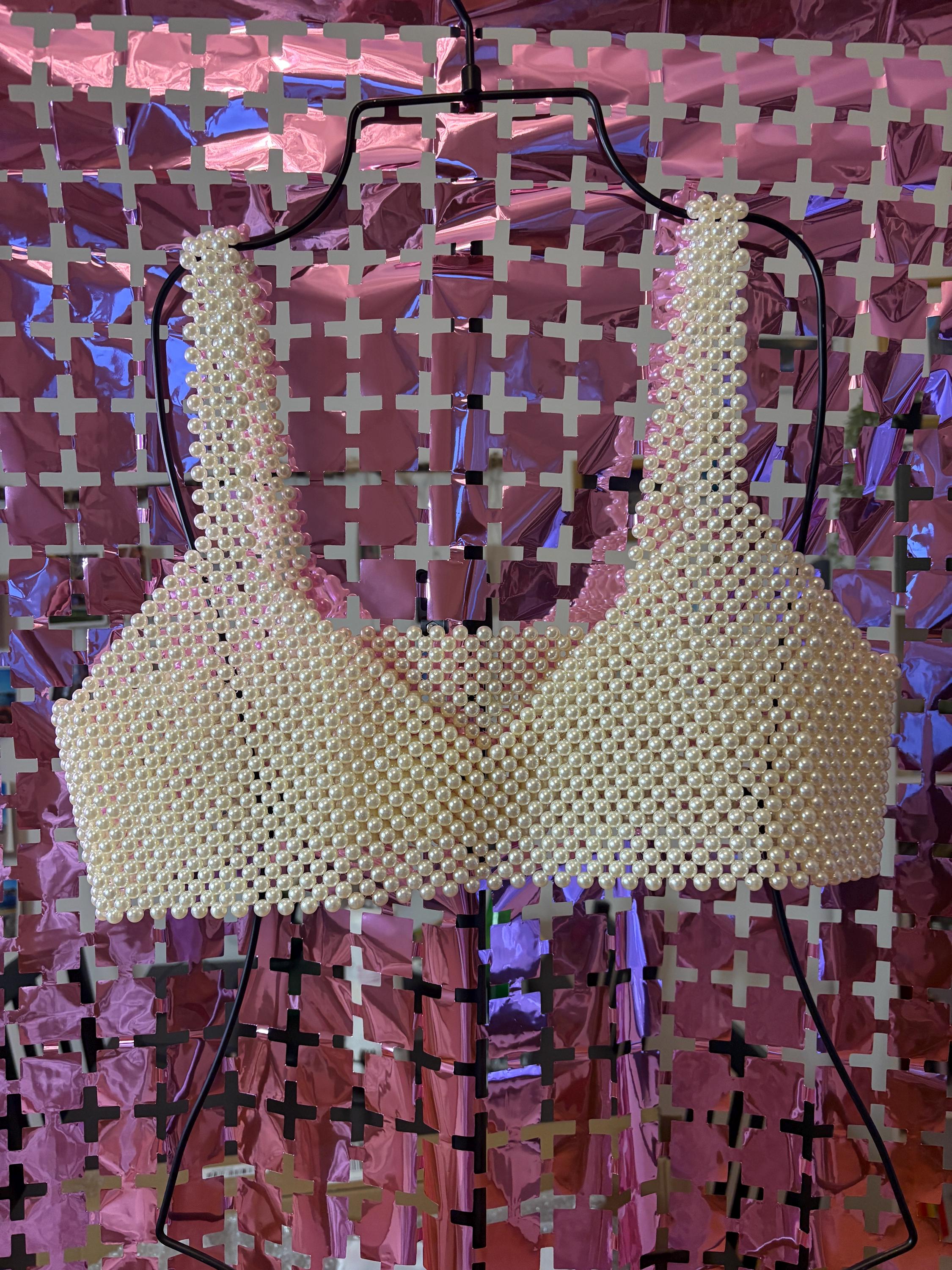 Beaded cropped top with cream pearls