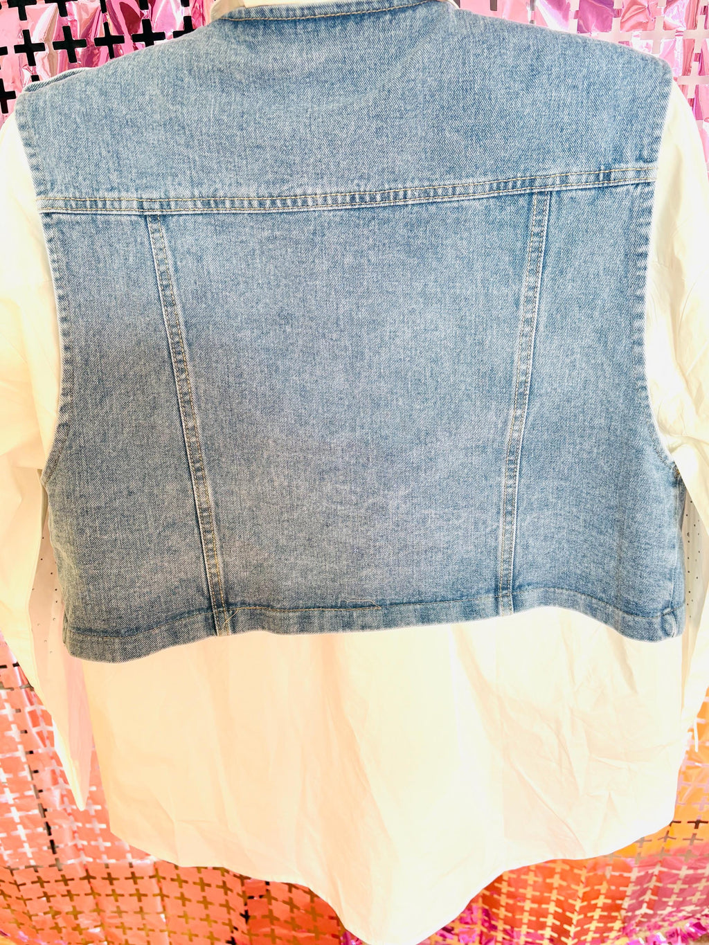 Studded Denim Gilet – Rock Chic Sleeveless Vest with Silver Grommets & Details