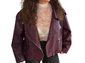 Oversized Faux Leather Biker Jacket – Violet with Silver Details