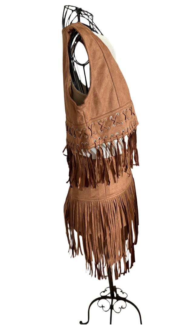 Boho Fringe Skirt and Gilet Set – Soft, Breathable & Stylish | Size M-L