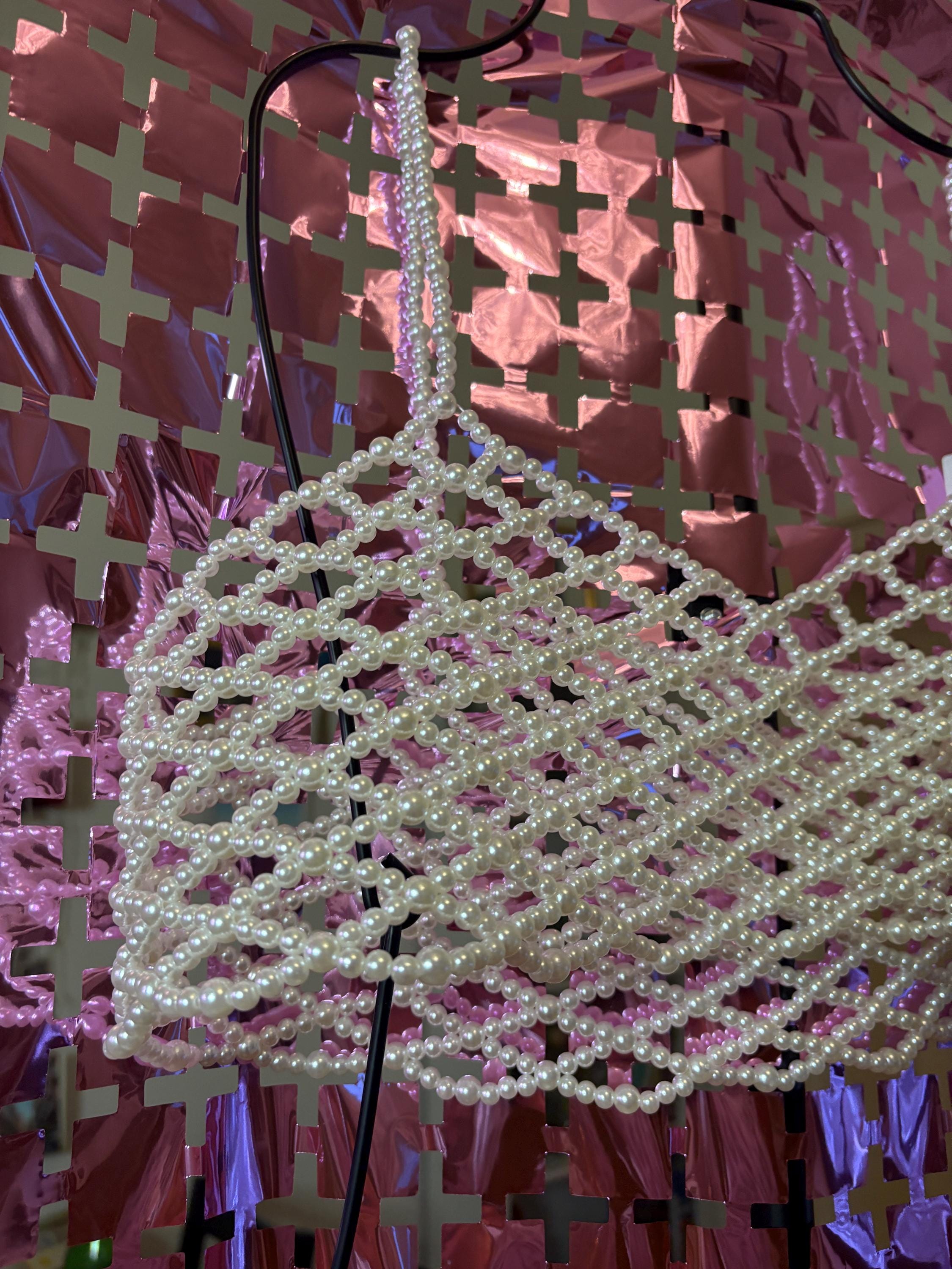 Beaded cropped top with cream pearls