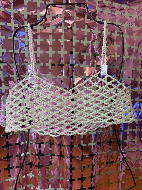 Beaded cropped top with cream pearls